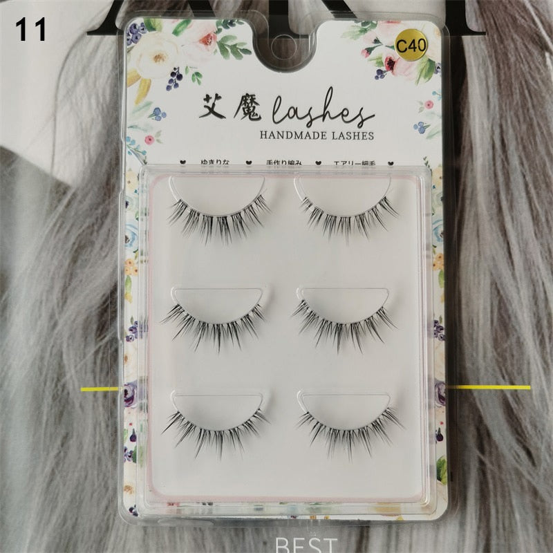 3pairs Mink Eyelashes Invisible Band Lash Extension Natural False Eyelashes Cross Cluster Fairy 3D Faux