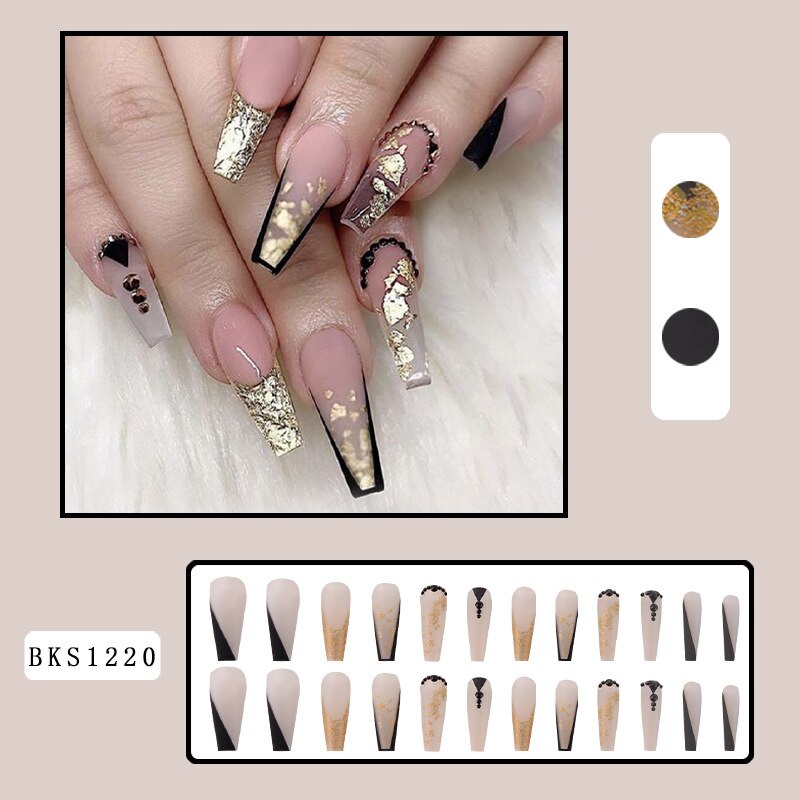 24Pcs/Box Sweet Long Round/Square Head False Nail Art Full Cover Detachable Artificial Y2k Fake Nails Ballerina Press on Nails