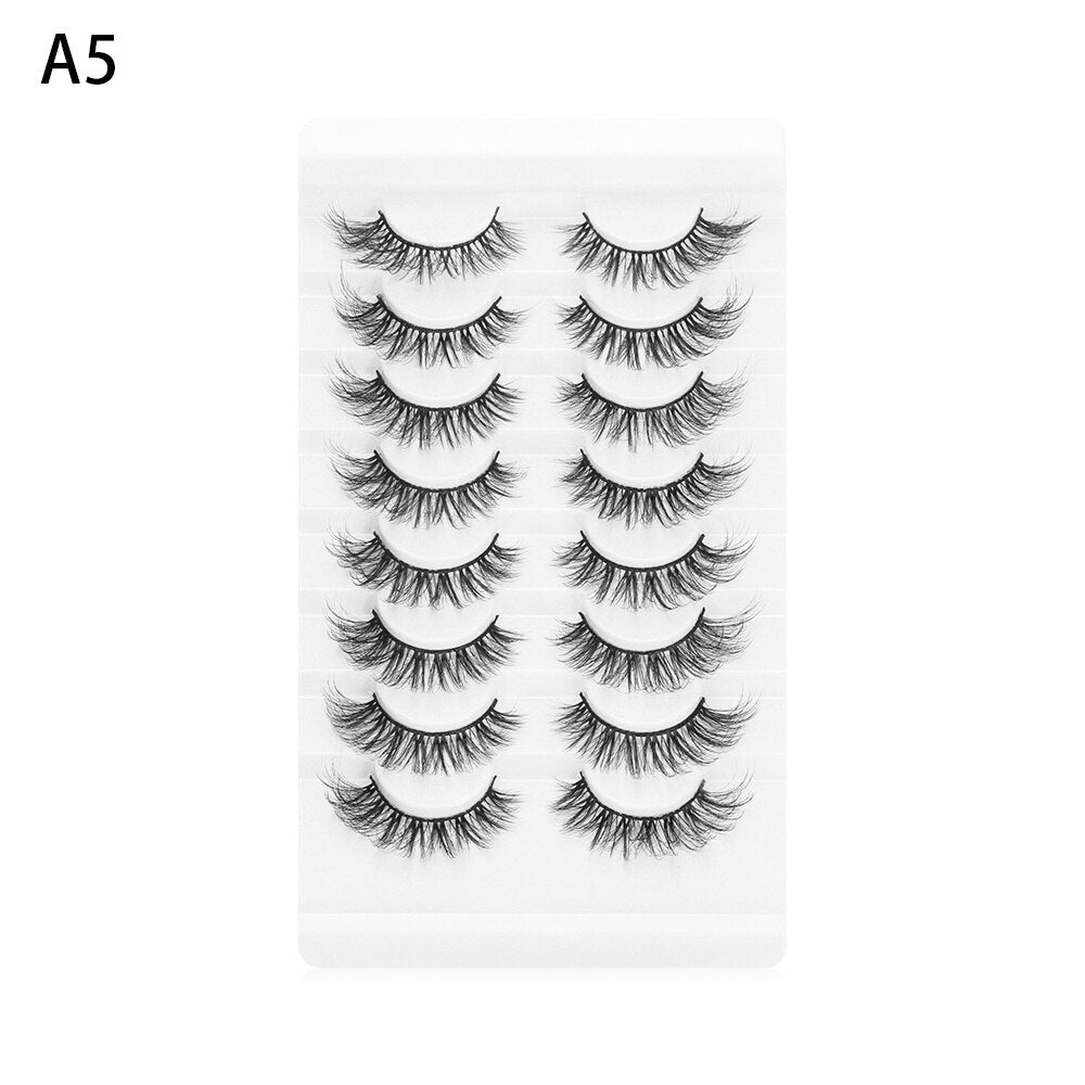 8 Pairs 3D Mink False Eyelashes Mixed Style 100% Mink Hair Wispies Criss-cross Fluffy Eyelashes Volume Handmade Cruelty-free