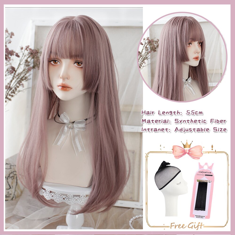 Cosplay Purple Blue High Gloss Bangs Synthetic Long Curly Hair Wig Lolita Women Heat-resistant Wig