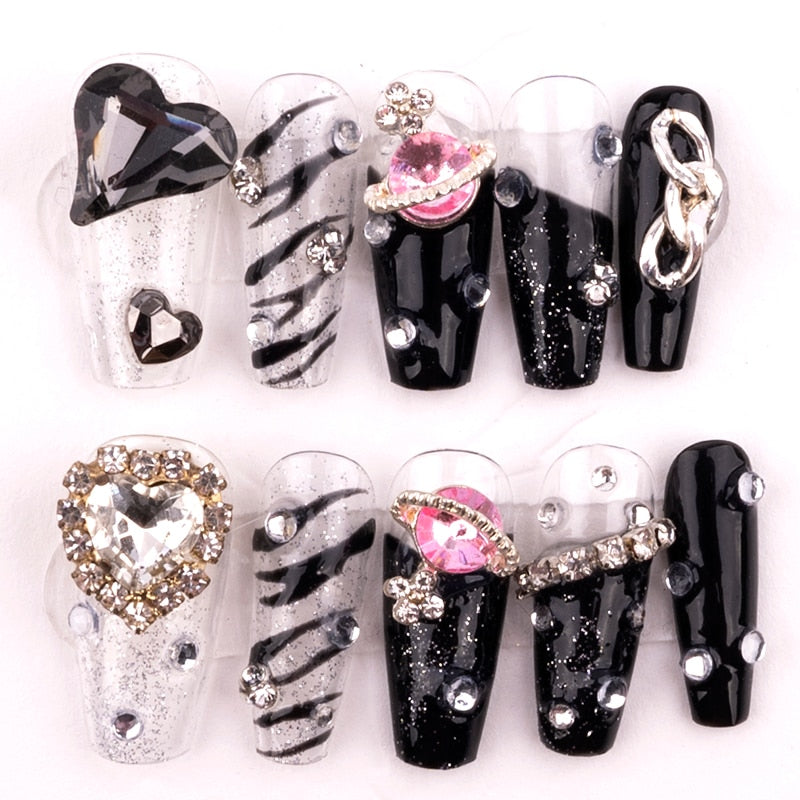 Gothic Dark Gyaru Girls y2k Manual Press on Nails Reusable Metal Craft Armor Detachable Long Nails With Glue Handmade Manicure