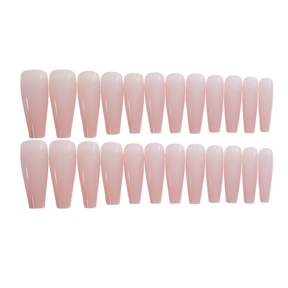 24PCS Long Coffin False Nail Light Pink Ballet Girl Press on Nails Manicure Fingernail Sticker Wearable Fake Nails for Woman