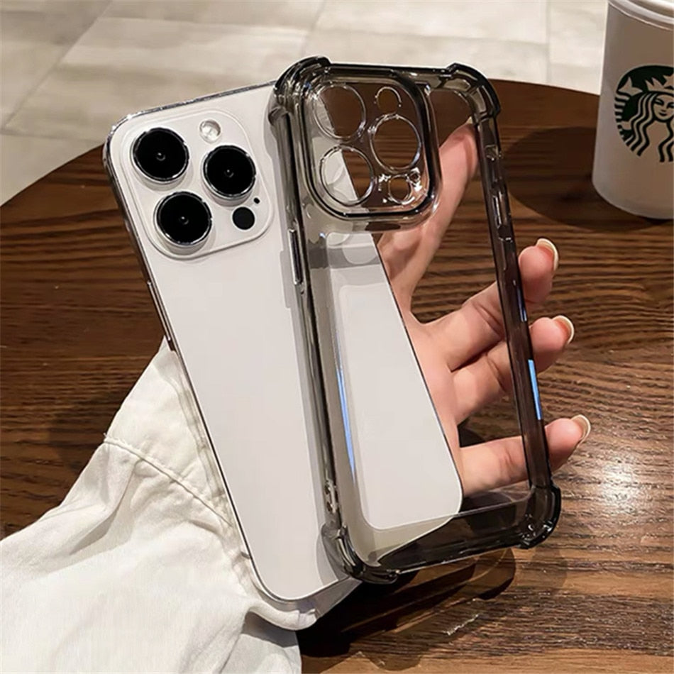 Luxury Shockproof Clear Phone Case For iPhone 14 13 12 11 15 Pro Max X XR XS 8 Plus Silicone Bumper Transparent Hard Back Cover