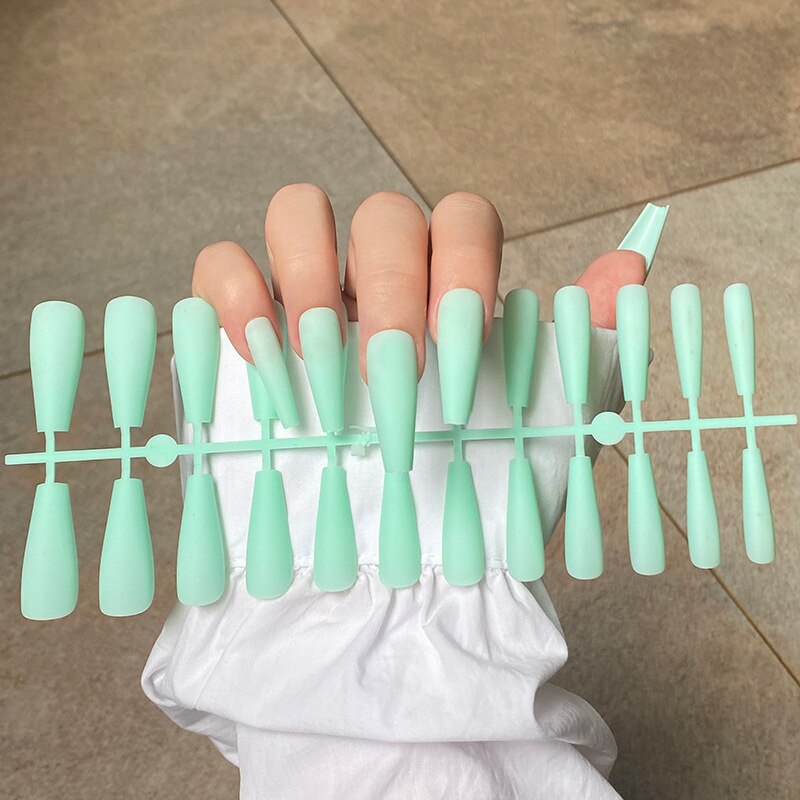 24Pcs/Sheet Matte Fake Nails Full Cover Ballet Fake Nail Elegant Solid Color Long Coffin False Nails Art Artificial Fingernails