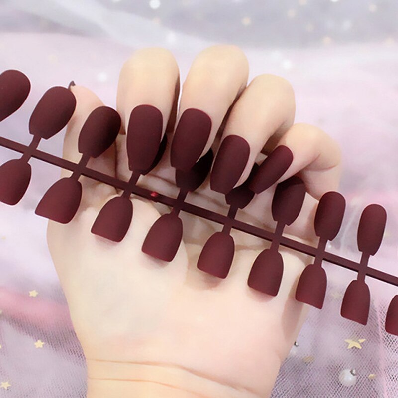 24Pcs/Sheet Matte Fake Nails Full Cover Ballet Fake Nail Elegant Solid Color Long Coffin False Nails Art Artificial Fingernails