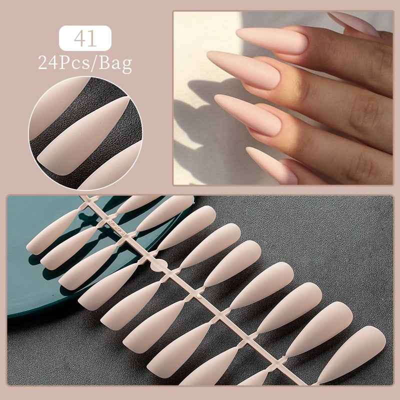 Matte False Nail Tips Solid Color Matte Super Long Coffin False Nail Ballet Press on Nails Tips