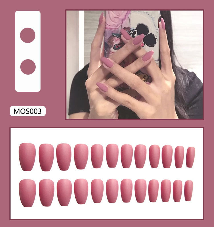 24pcs ballet Matte Solid Color False Nails Removable Artificial Nails with Natural Fit full cover white nail tips nails press on