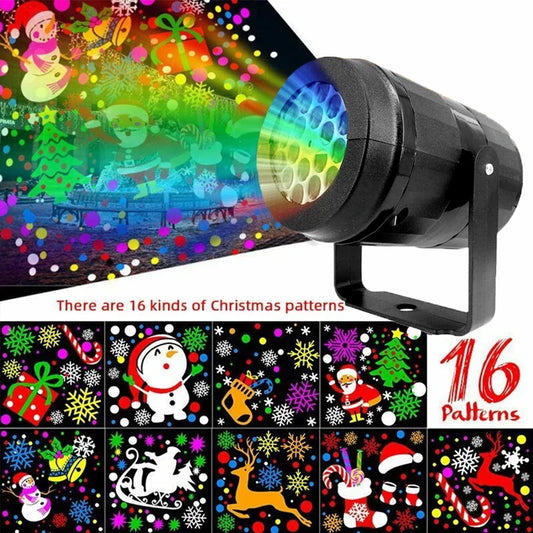 Christmas Window Projector LED Snowflake Snow Elk Laser Projector 16 Patterns Projection Lamp Xmas Party Home Door Decor