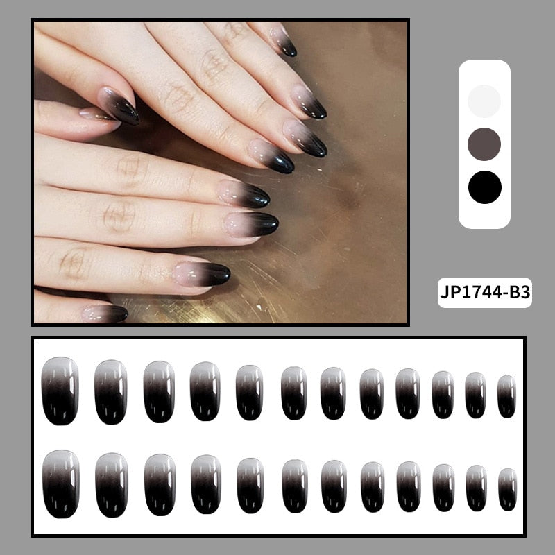 24PCS Dark Punk False Nails with Glue Gradient Long Detachable Fire Stick on Nails Skull Flame  Art DIY Fashion Manicure Tool