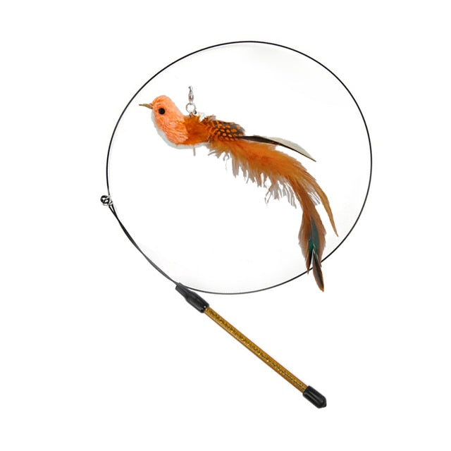 Simulation Bird interactive Cat Toy Funny Feather Bird with Bell Cat Stick Toy for Kitten Playing Teaser Wand Toy Cat Supplies