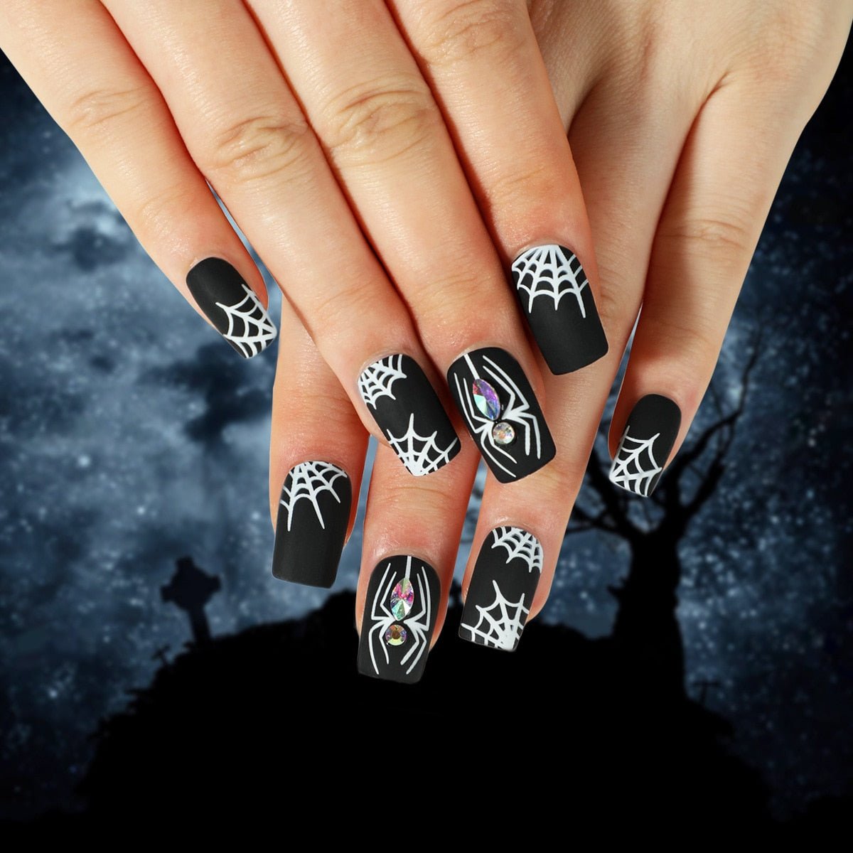 24Pcs Halloween Black Ghost Long Ballet False Nails With Heart Blood Design Halloween Press On Nails Detachable Full Cover Nails