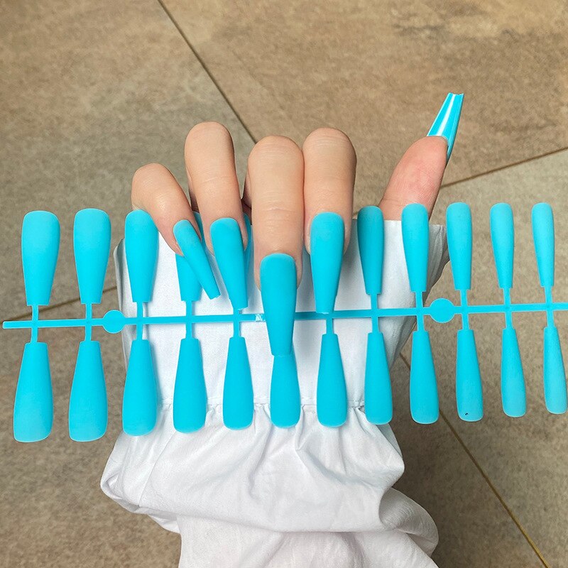 24Pcs/Sheet Matte Fake Nails Full Cover Ballet Fake Nail Elegant Solid Color Long Coffin False Nails Art Artificial Fingernails