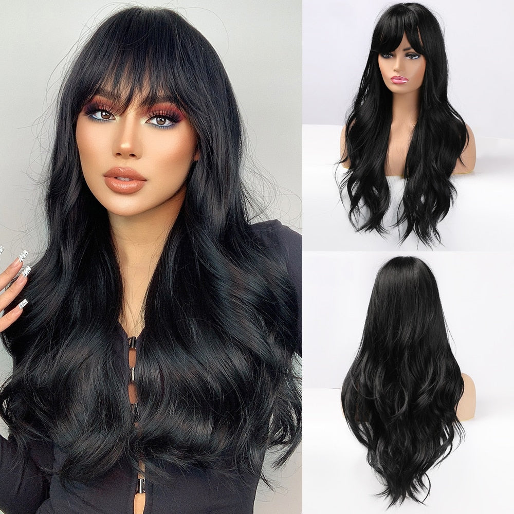 Long Wavy Ombre Brown Purple Synthetic Wigs for Women Heat Resistant Natural Middle Part Cosplay Party Lolita Hair Wigs