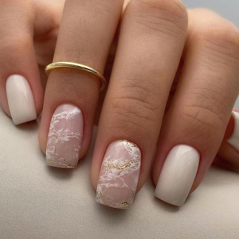 24Pcs Simple False Nails with White Edged Designs Long Ballerina Fake Nails Wearable Coffin French Nails Tips Press on Nails