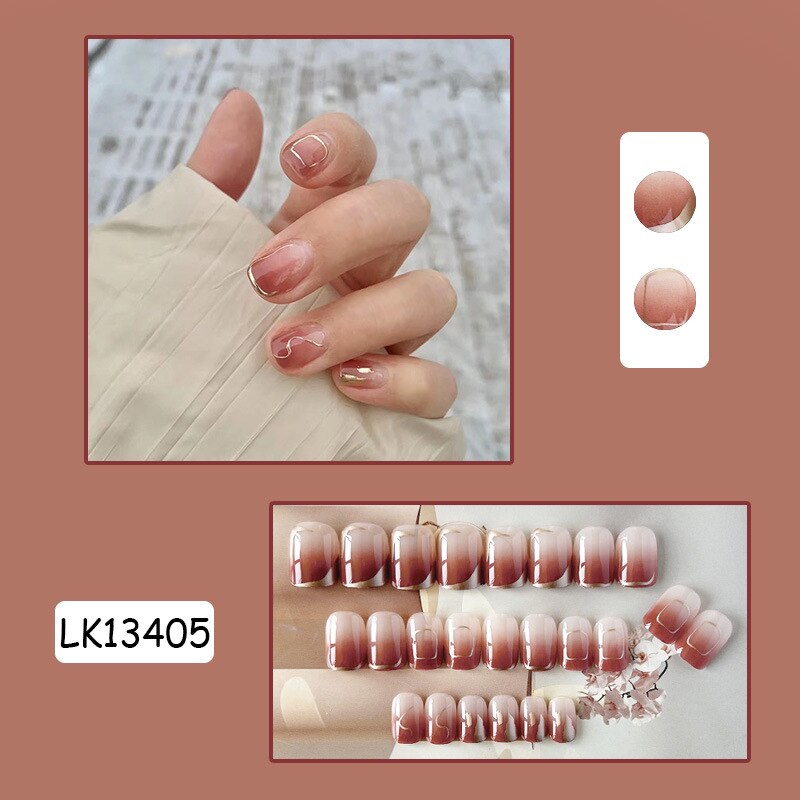 24pc Wearable Gradient fake Nails Nude pink natural Artificial Nails with glue coffin short ballet acrylic press on nails