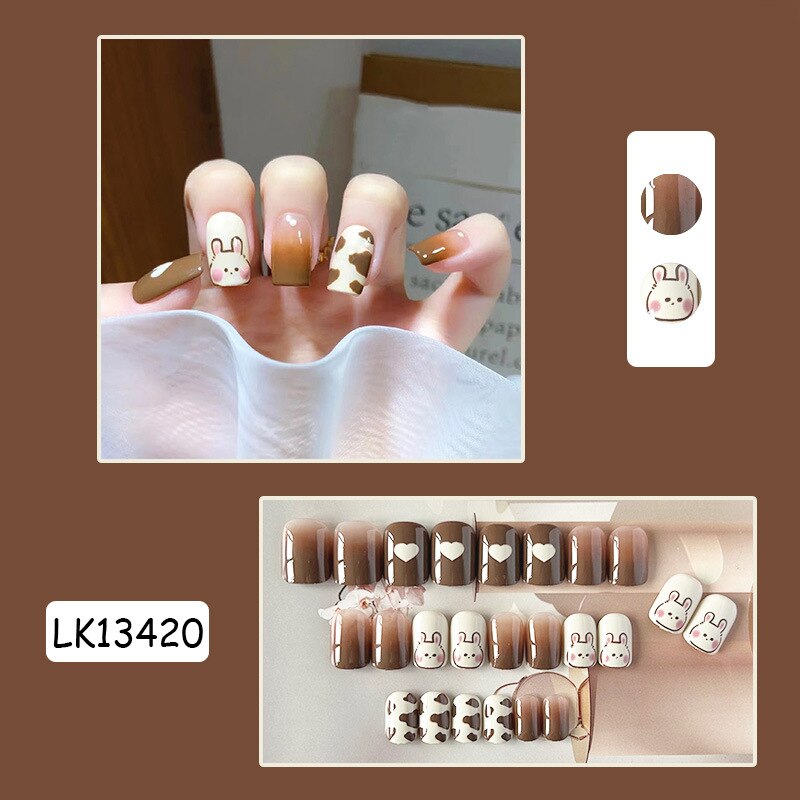 24pc Wearable Gradient fake Nails Nude pink natural Artificial Nails with glue coffin short ballet acrylic press on nails