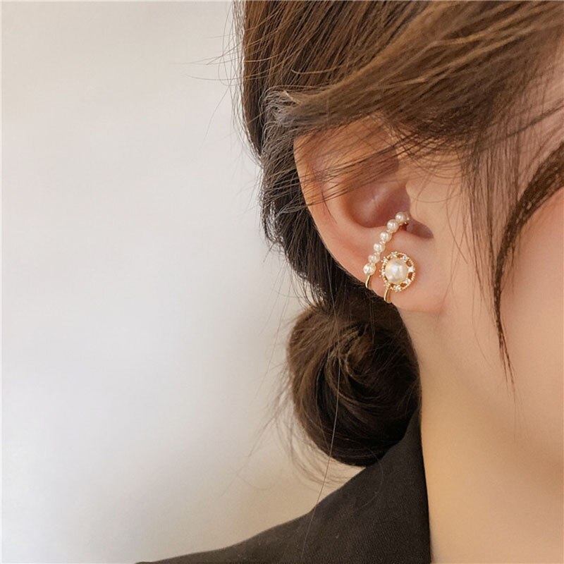 Small Cute Double Layer Pearl Stud Earrings for Women Cartilage Piercing Jewelry Ear Cuff