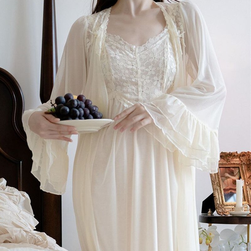 Sexy Womens Nightdress Lace Princess Nightgowns Slip Vintage Lady Sleepshirt for Women Spring Nightdress Autumn Pajama Sleepwear