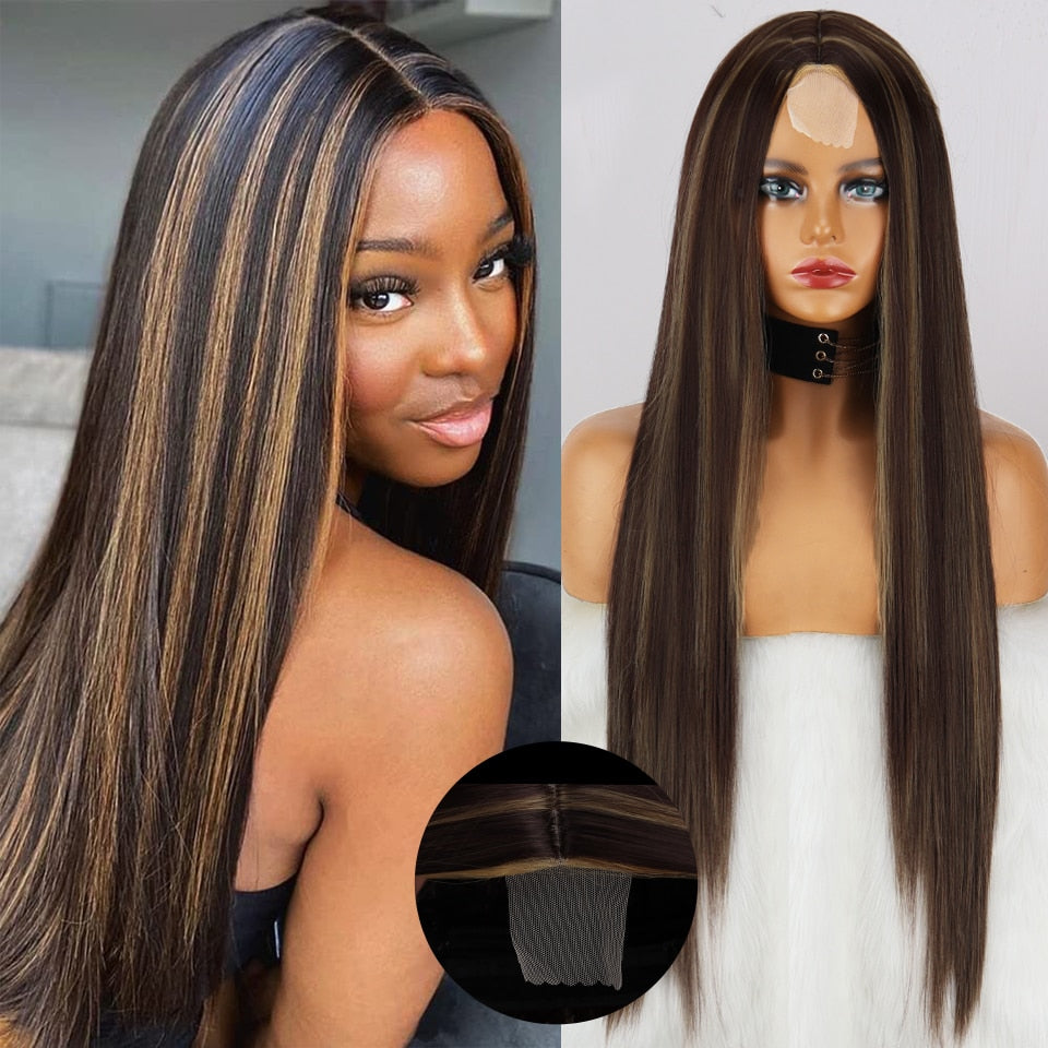 Long Straight White Natural Wigs Middle Part Heat Resistant Synthetic Wigs Suitable for African Women Daily Cosplay Halloween Wig