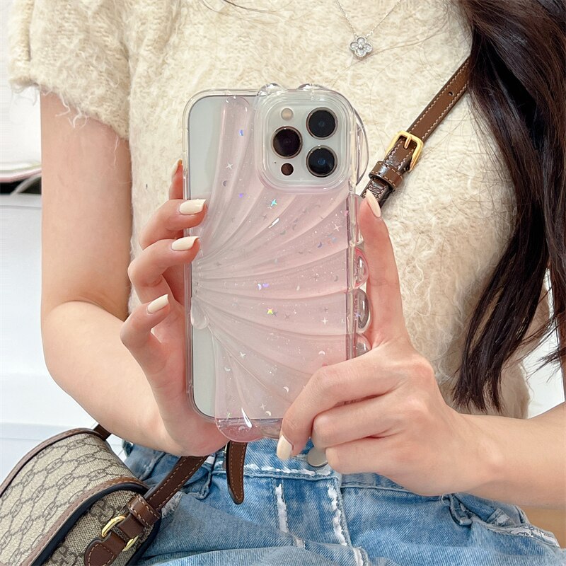 Summer Style Glitter Shell Star Sequin Epoxy Phone Case For iPhone 14 13 12 11 Pro Max INS 3D Simple Fresh Clear Soft Back Cover