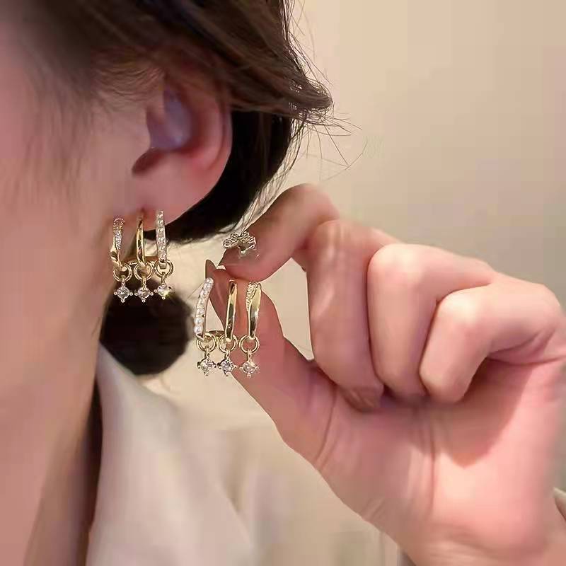 Korean Zircon Multi-layer Geometric Earrings for Women Temperament Drop Crystal Earings Party Jewelry