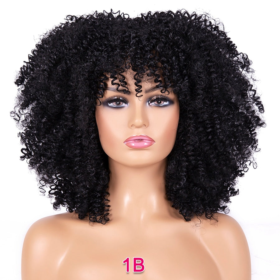 Short Kinky Curly Wigs Pink Blonde Color Curly Afro Wig Short 14 Inch Curly Bob Wig Synthetic Heat Resistant Wigs With Bangs