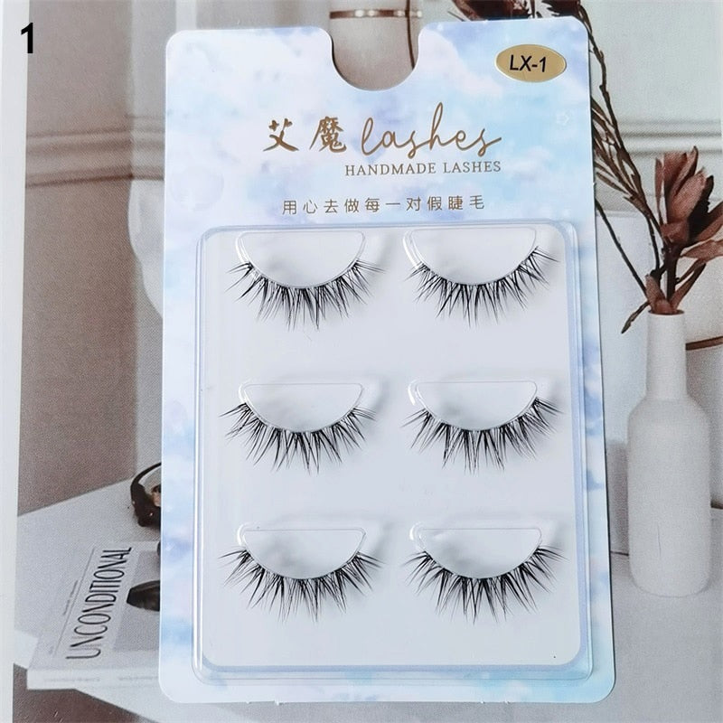 3pairs Mink Eyelashes Invisible Band Lash Extension Natural False Eyelashes Cross Cluster Fairy 3D Faux