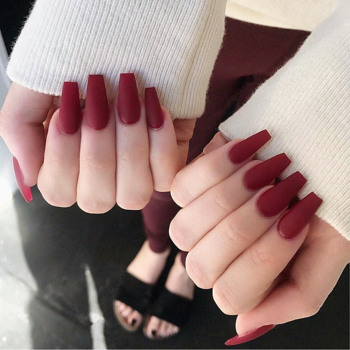 24pcs/Box Long Stiletto False Nails with Glue Red Nude Pink White MilkTea Color Jelly Nails Tips Full Cover Press On Nails