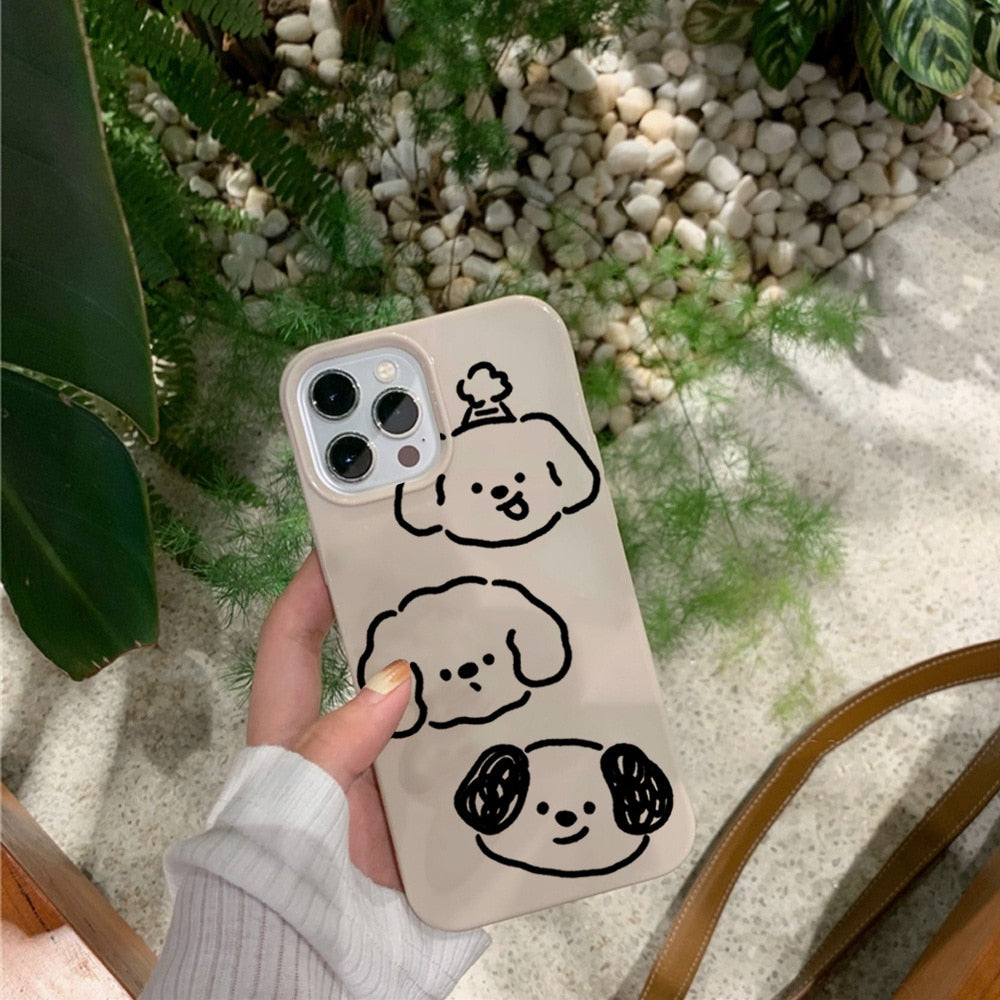 Smile puppy Retro Simple art Sweet Phone case For iPhone 14 13 11 12 Pro Max 14 Plus XR Xs Max 7 8 Plus case Cute cartoon Cover