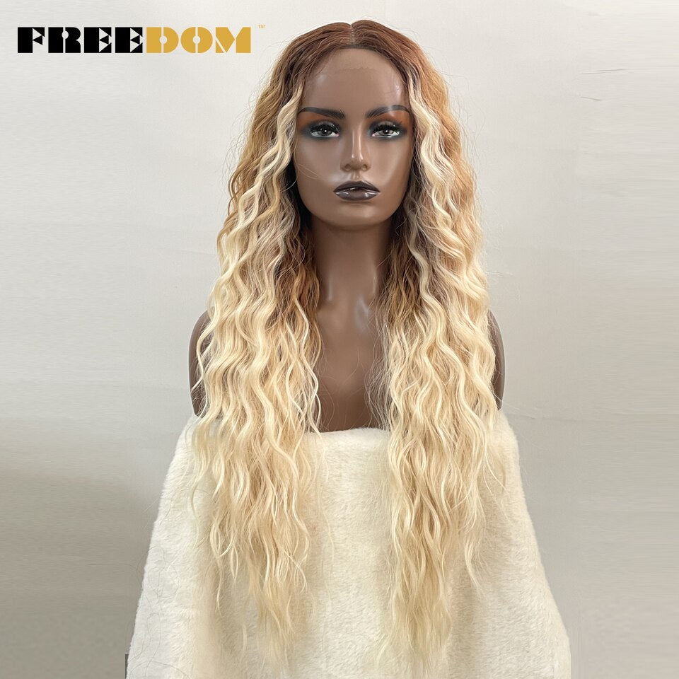 Synthetic Lace Wig Long Deep Wavy Ombre Blonde Ginger Lace Wigs For Black Women Heat Resistant Cosplay Wigs