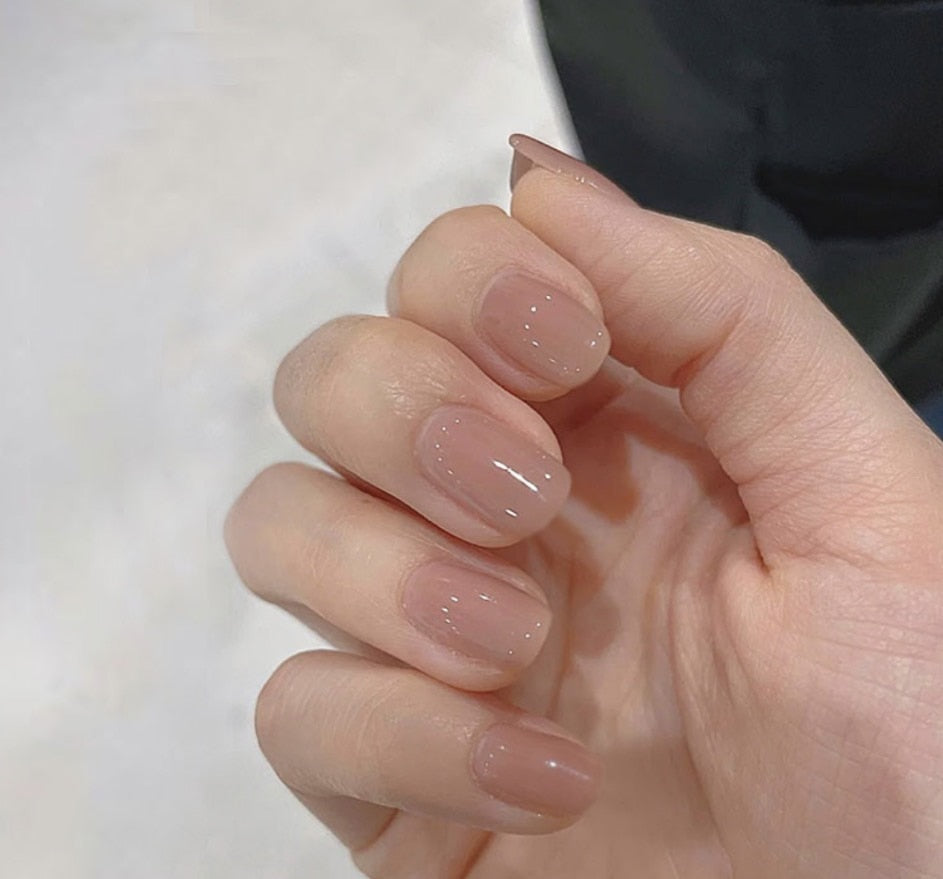 24pcs Long gradient nude false nail with glue simple artifical press on nails acrylic nails natural stick on nails set