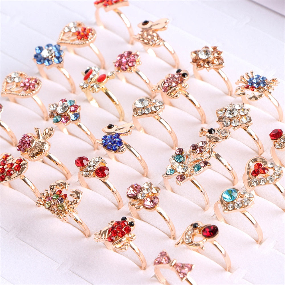 10Pcs/Lot Fashion Heart Love Micro-inlaid Colorful Crystal Finger Ring Jewelry For Women Mix Style Wedding Engagement Party