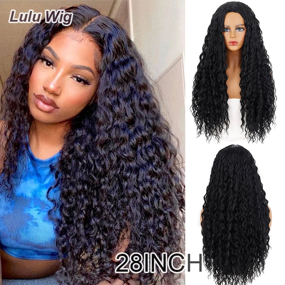 Long Middle Part Synthetic Afro Kinky Curly Wigs for Black Women Cosplay Party High Temperature Synthetic wig