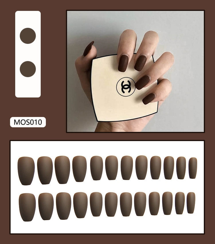 24pcs ballet Matte Solid Color False Nails Removable Artificial Nails with Natural Fit full cover white nail tips nails press on