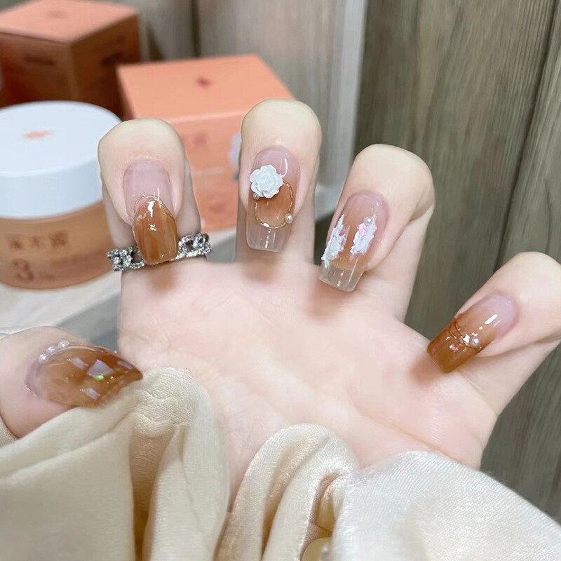 24pcs/box gradient French artifical nails with glue shiny star Fake Nails Lovely Girl korean press on nails ballerina False Nail