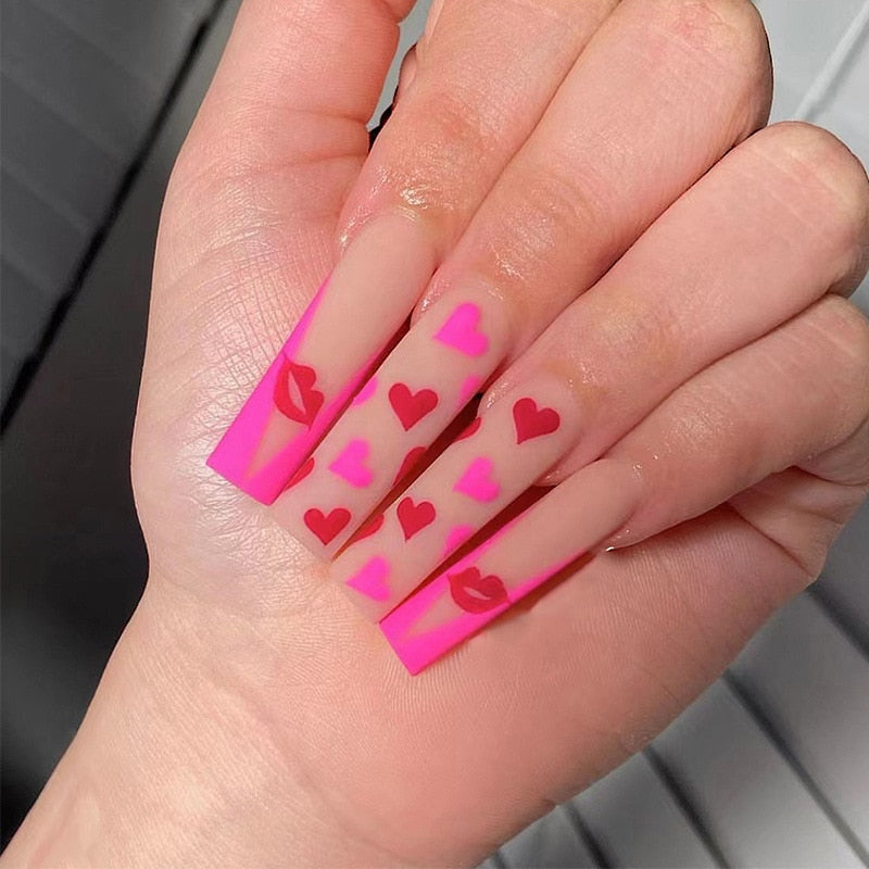 Fake Nails Heart Pattern Full Cover Fake Nails DIY Glue Press On Nails