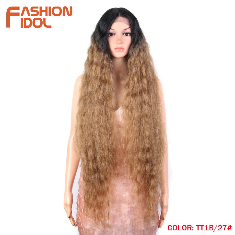 42" Loose Wave Lace Front Wig Hair Synthetic Wigs For Women Ombre Blonde Water Wavy Long Curly Hair Wig Cosplay