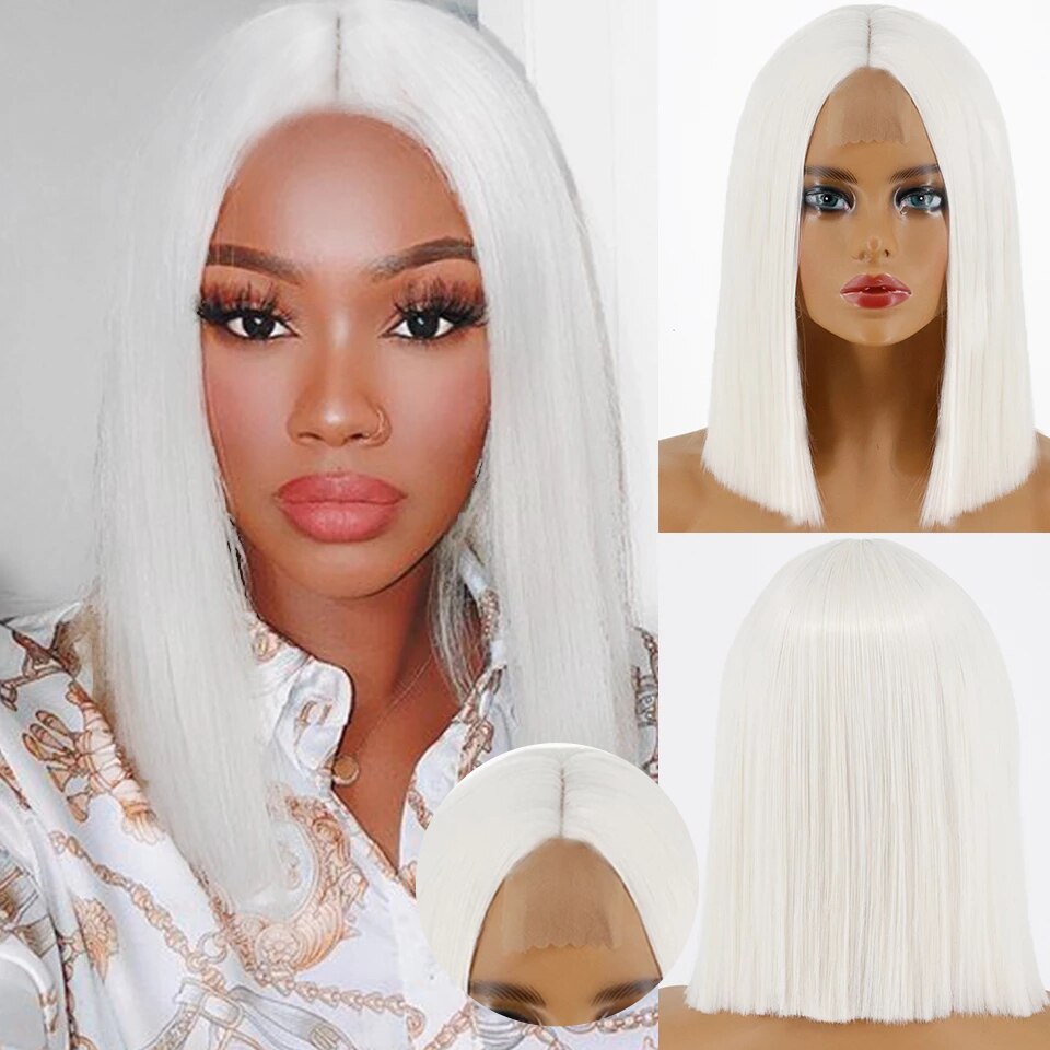 Long Straight White Natural Wigs Middle Part Heat Resistant Synthetic Wigs Suitable for African Women Daily Cosplay Halloween Wig