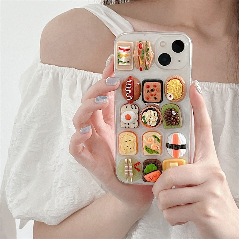 Japanese 3D Snack Food Epoxy Phone Case For iPhone 11 12 13 Pro Max X XR XS Max 7 8 Plus Funny Cute Clear Soft Back Cover Coque