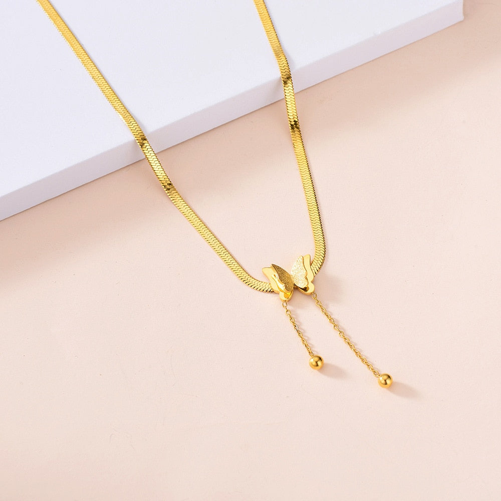 Vintage Butterfly Necklace Women Golden Stainless Steel Blade Snake Chains Aesthetic Charms Choker Women jewelry