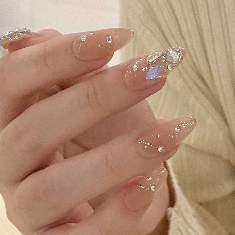 24pcs/box gradient French artifical nails with glue shiny star Fake Nails Lovely Girl korean press on nails ballerina False Nail