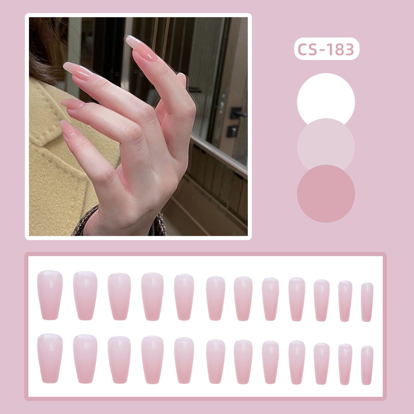 24PCS Khaki Nude Press On False Nails Tips Long Ballerina Pure Color Acrylic Fake Nails Coffin Full Cover Nail With Glue Designs