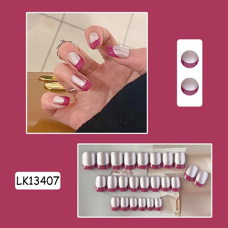 24pc Wearable Gradient fake Nails Nude pink natural Artificial Nails with glue coffin short ballet acrylic press on nails