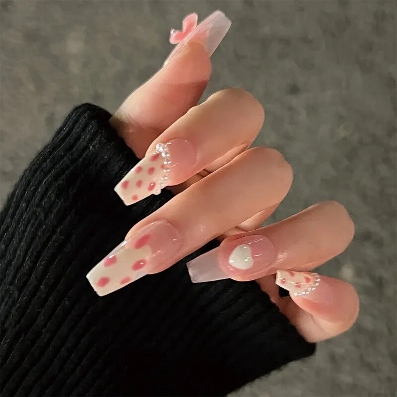 24pcs/box gradient French artifical nails with glue shiny star Fake Nails Lovely Girl korean press on nails ballerina False Nail