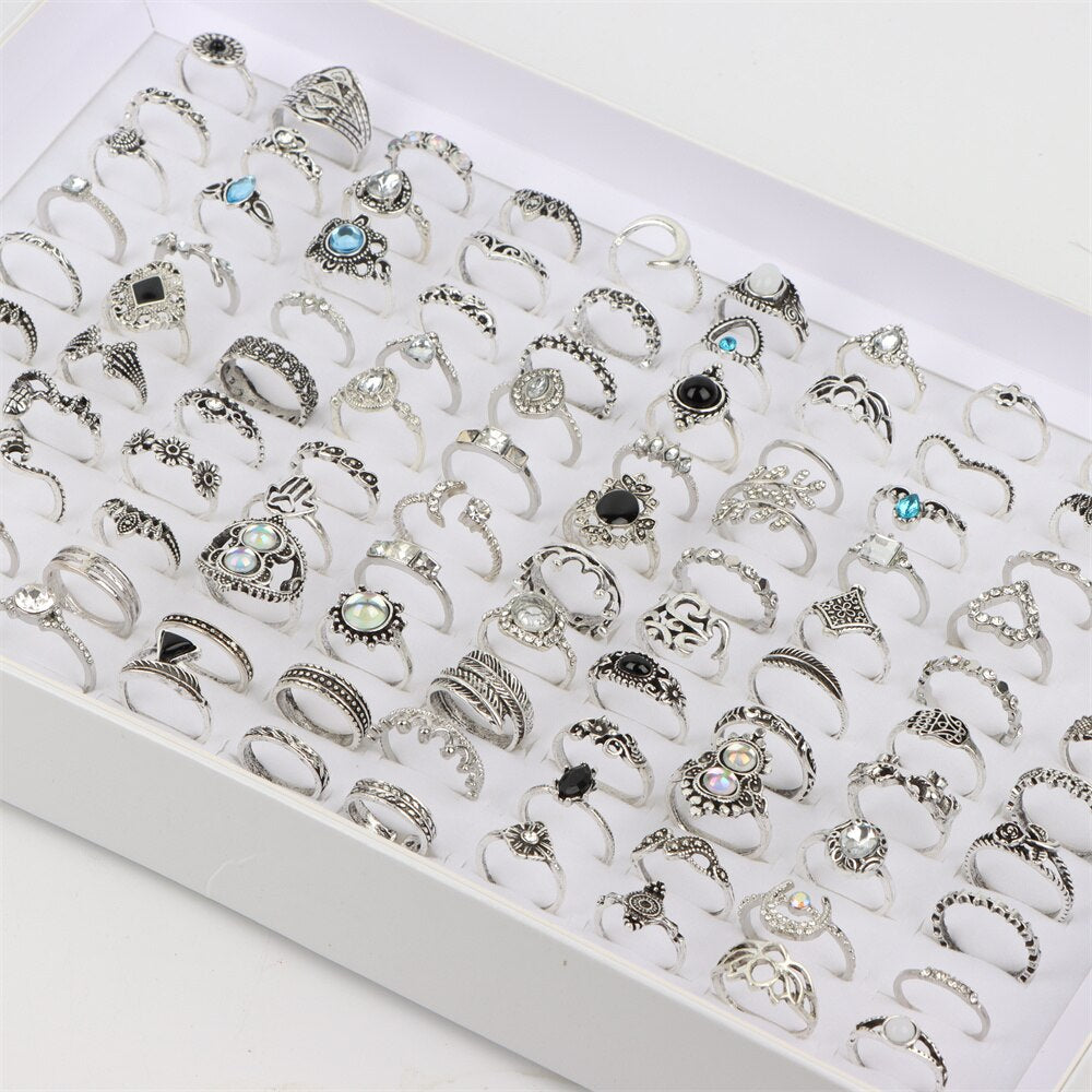 10Pcs/Lot Fashion Rhinestone Finger Rings Jewelry For Women Men Gold Silver Color Mix Style Heart Love Wedding Party