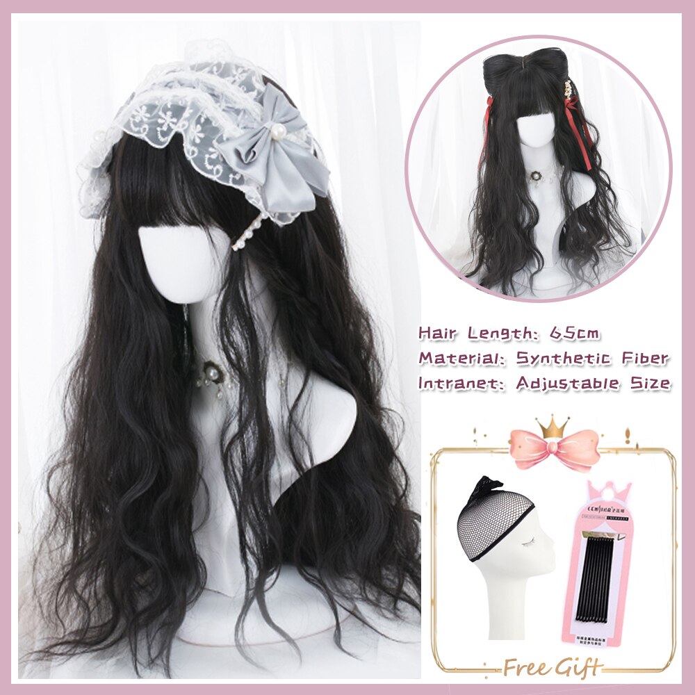 Cosplay Purple Blue High Gloss Bangs Synthetic Long Curly Hair Wig Lolita Women Heat-resistant Wig