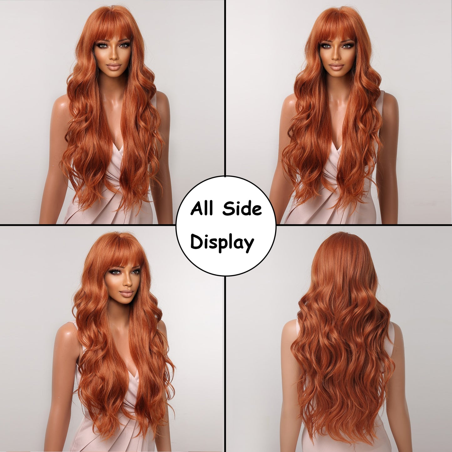 Ginger Orange Synthetic Wigs for Black Women Long Wavy Wigs with Bangs Cosplay Colored Hair Heat Resistant Body Wave Party Wig