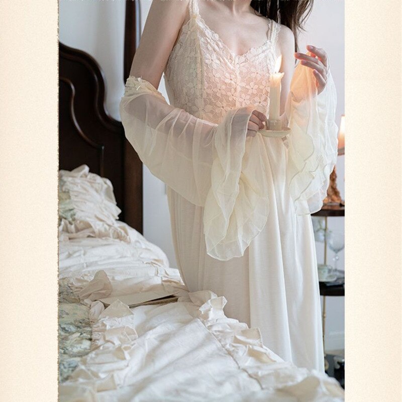 Sexy Womens Nightdress Lace Princess Nightgowns Slip Vintage Lady Sleepshirt for Women Spring Nightdress Autumn Pajama Sleepwear