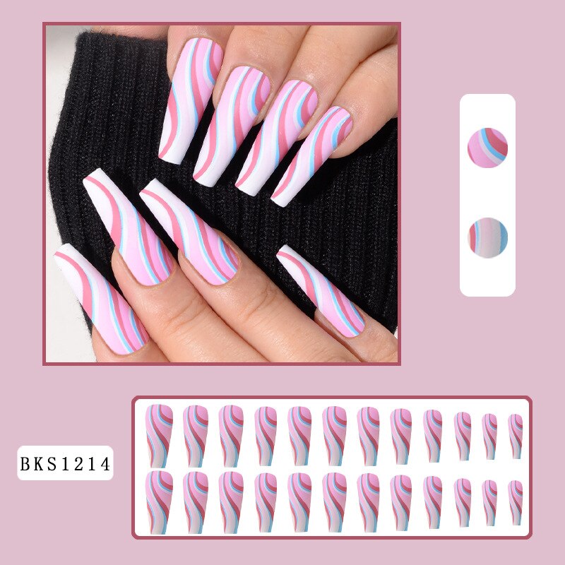 24Pcs/Box Sweet Long Round/Square Head False Nail Art Full Cover Detachable Artificial Y2k Fake Nails Ballerina Press on Nails