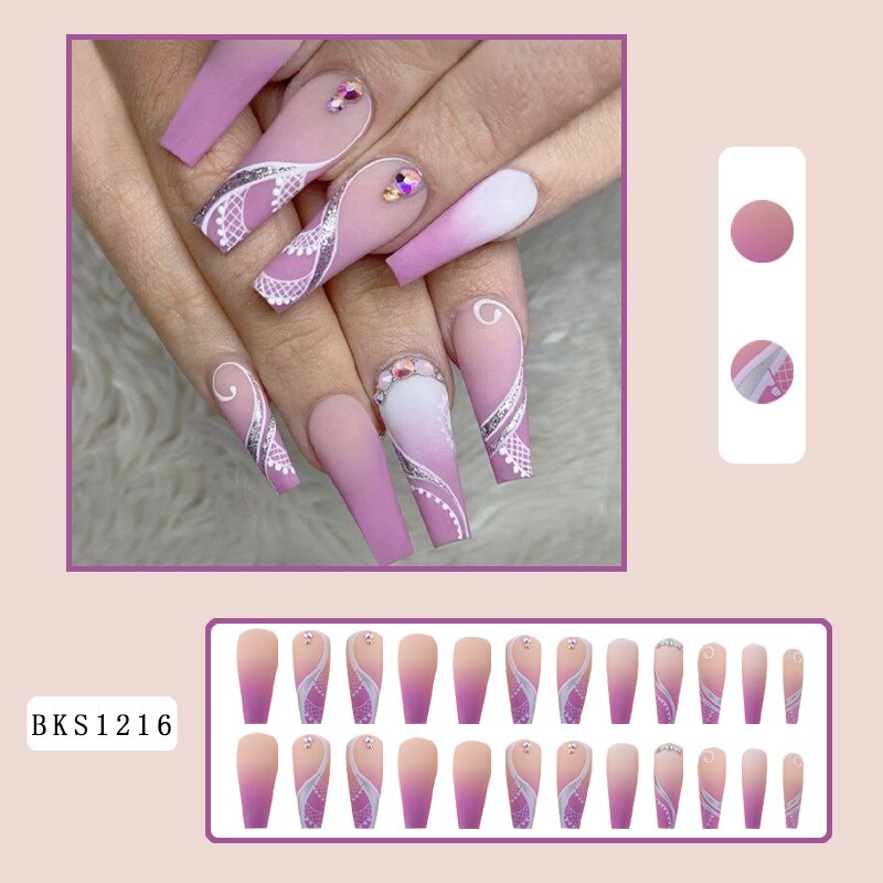 24Pcs/Box Sweet Long Round/Square Head False Nail Art Full Cover Detachable Artificial Y2k Fake Nails Ballerina Press on Nails